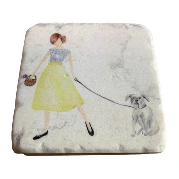 4 Dog Puppy Paw Print Stone Tile Coasters - Picture 4 of 7